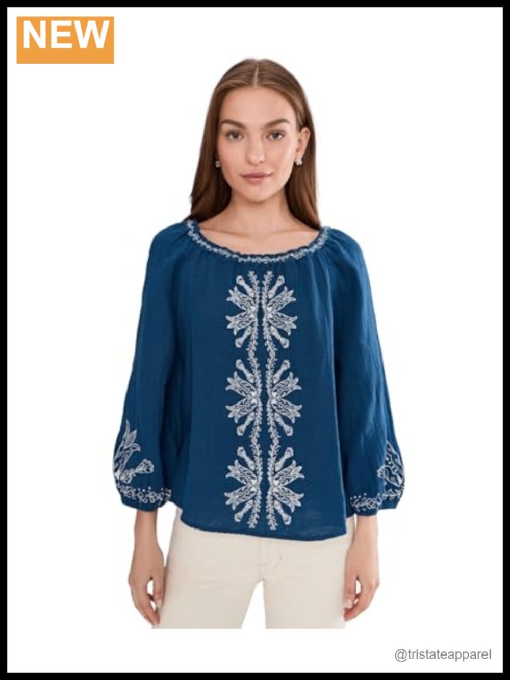 NWT Liverpool 3/4 Sleeve Embroidered Cotton Blouse Floral